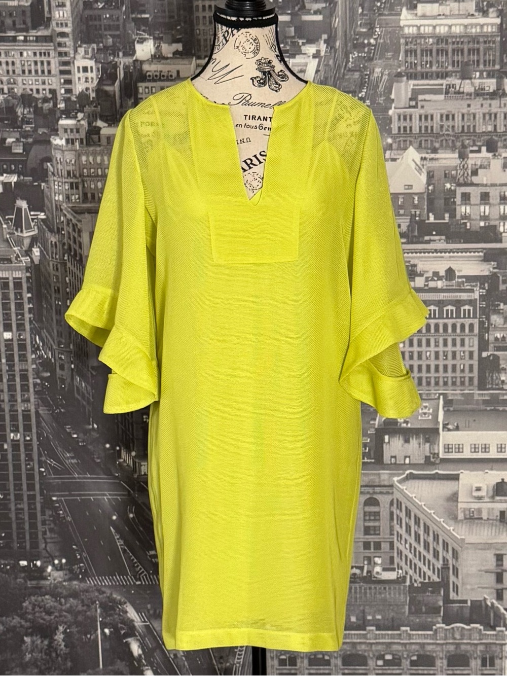 BCBGMAXAZRIA Tati Dress + Slip in Lemon Grass Chartreuse
